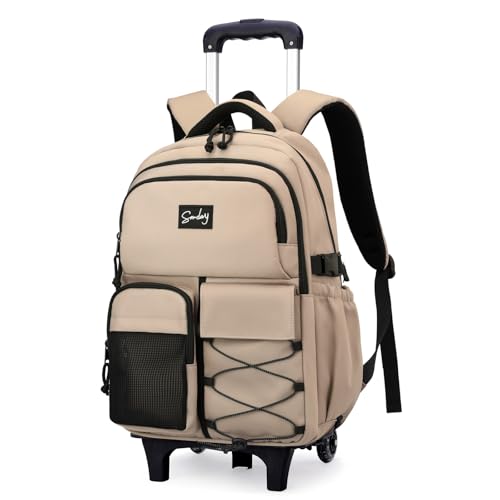 Etaishow Rolling Backpack for Boys with Wheels Roller Backpack Wheeled School Bag for Teen Boys, H 2 Wheels-khaki, 2 Wheels