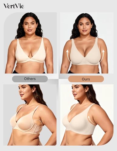 Image of Vertvie Jelly Wireless Bras for Women Push Up Plunge Seamless T-Shirt Bras No Underwire Supportive Full Coverage Bralettes
