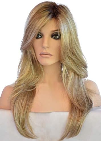 Auflaund Long Curly Blonde Wig - 24 Inches Premium Natural Hair Replacement Sleek Style Wavy Wigs for Women Soft As Real Hair with Long Versatile Bangs (T/Blonde) (BlondeWavy)