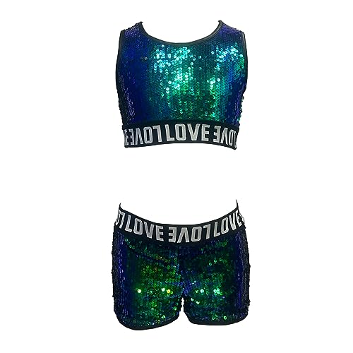 Girl's Kids 2-Piece Gymnastics Dance Outfit Athletic Active Set Racer Crop Top with Sport Shorts Swimsuit Clothes
