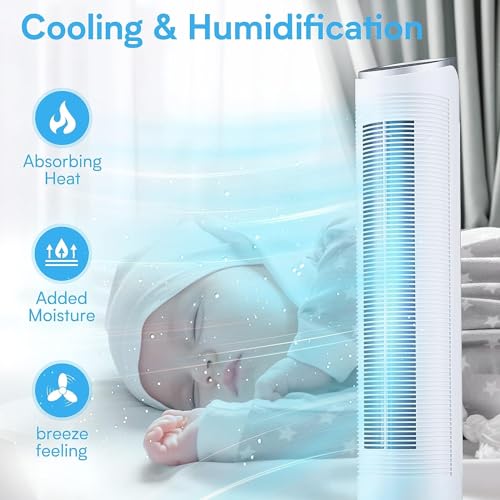 Trustech Evaporative Cooler - 40" Portable Air Cooler with 70° Oscillating & Humidifying, 3 Speeds & 3 Modes, 8H Timer, Cooling Tower Fan with Remote,2 Ice Boxes, Quiet Swamp Cooler for Rooms, Office - Thumbnail 6