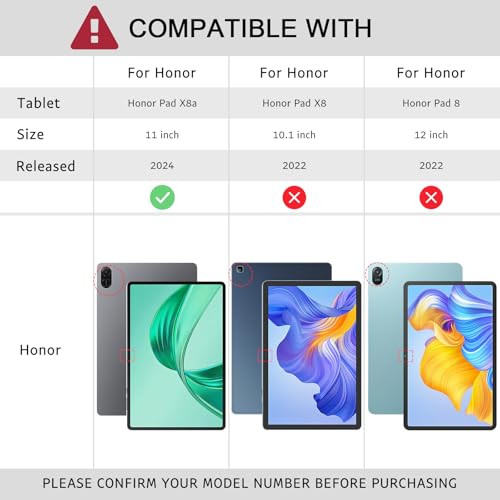 ATOOZ Case for Honor Pad X8a 11-inch 2024 Tablet, Ultra Thin Hard Back Case with Stand Protective Folio Cover for 11" Honor Tablet X8a (Black)