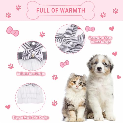Image of Dog Dresses, Fashion Pet Dog Clothes, Striped Mesh Puppy Dogs Princess Dresses (Blue, Small)