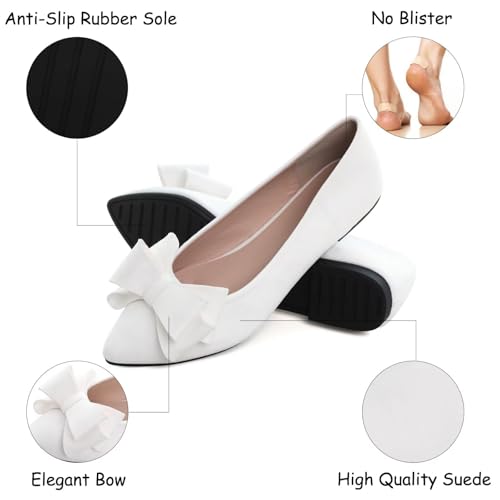Image of SAILING LU Womens Bowknot Ballet Flats Pointy Toe Suede | Casual Flat Shoes, Dressy Wear to Work, Moccasins, Slip-Ons