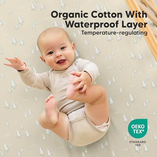 Image of 2-Pack Waterproof Crib Sheets for Boys, Girls, 52x28 Fitted (Pine Grove) | Organic Cotton Baby Crib Sheets, Toddler Mattress Protector Cover, Washable, Soft & Durable Baby Bedding Essentials