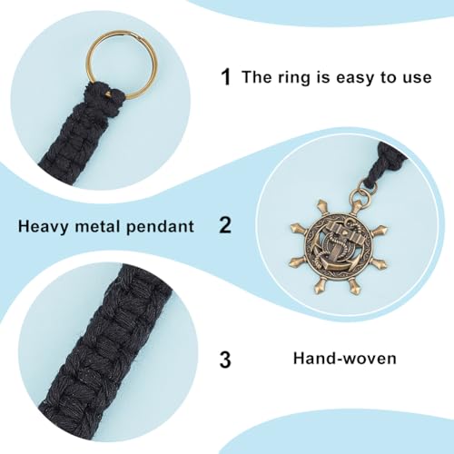 DELORIGIN 3 Styles Handmade Cotton Bell Rope, Nautical Ships Bell with Brass Open Jump Rings, Blue - Image 3