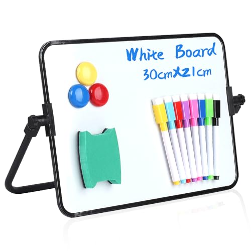 Whiteboard Magnetwand kleine doppelseitige Whiteboard Trocken abwischbare A4 Format Magnettafel Magnetwand mit trocken abwischbaren Stiften Radiergummi Magneten Halterung 30x21cm