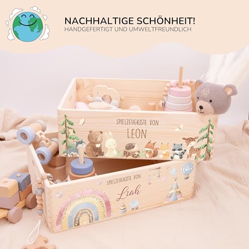 Kidsmood - Spielzeugkiste aus Holz mit Wunschnamen | Aufbewahrungsbox Kinder Spielzeug & Bücher | Praktische Holzkiste als Deko Kinderzimmer oder als Personalisierte Geschenke Baby zur Geburt & Taufe