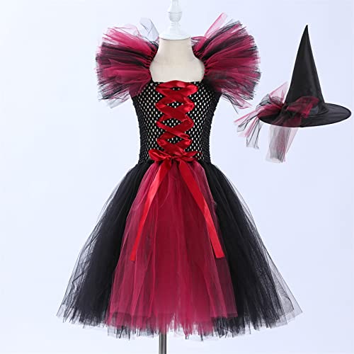 Girls Halloween Witch Dress Costume Tutu Dresses Outfits Toddler Co𝐬play Dress up Set Party Photo Outfit W/Hat Accessories2