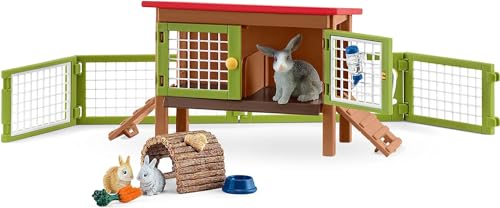 Schleich 42420 Farm World – Clapier, Coffret de 16 pièces avec clapier à Lapin, 3 Figurines de Lapin, Parcours de Lapin, Tunnel et Accessoires, Jouets Animaux de la...
