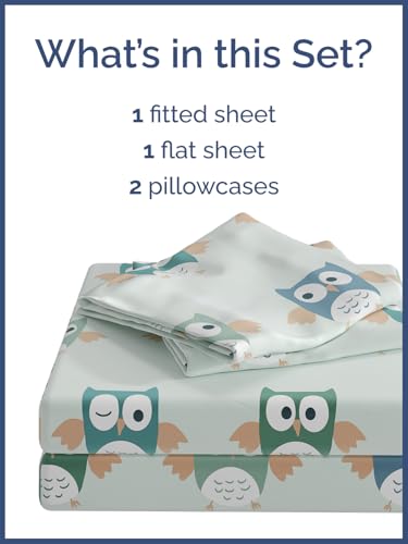 Image of CGK Unlimited Kids Queen Size Owls Bed Sheets - 4 Piece Kids Owls Sheet Set