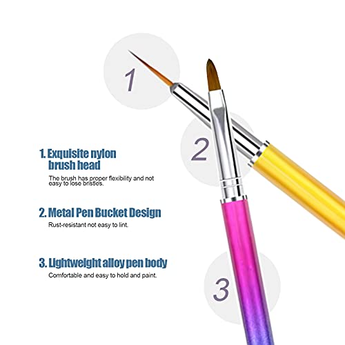 Hanyousheng Nagelkunst Pinsel Set,5 Pcs Nageldesign Pinsel, Double Ended Nail Art Liner Pinsel, Nail Art Dotting Pen… – Bild 5