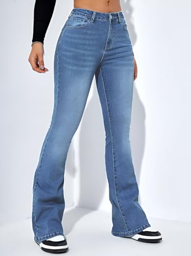 Image of Ben Martin Women's High Waist Jeans || Flared Bell Bottom Bootcut Pants || Wide Leg Stretch Denim - Perfect for Travel, Party & Everyday Use - Sizes 26-40 (1)