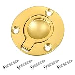 sourcing map Flush Ring Pull, 1.97-inch x 1.97-inch Stainless Steel Round Recessed Door Pull with Screws for Furniture, Boat, Brass Tone