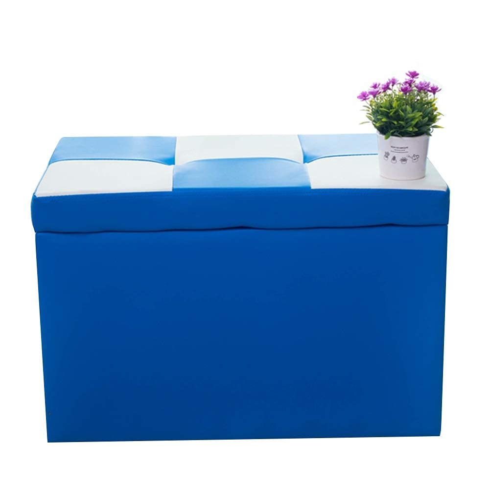 Ottoman coffre de rangement en PU bleu avec structure bois stable