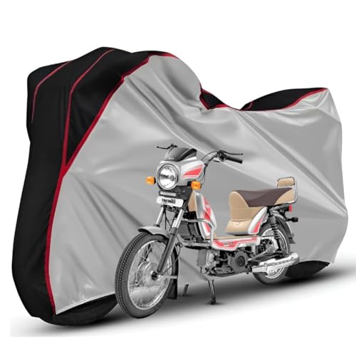 Image of Waterproof Bike Body Cover Compatible with Tvs XL100 Dustproof Scratchproof - Motorcycle Cover for Two Wheeler, Outdoor Full Cover with UV, Duty, Rain Protection (Silver Top Black) R1A
