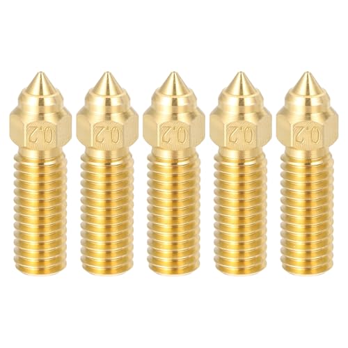 sourcing map 5 Pcs 0.2mm Brass Nozzles, M6 Thread K1 3D Printer Nozzle Accessories High Temperature Pointed Wear Resista