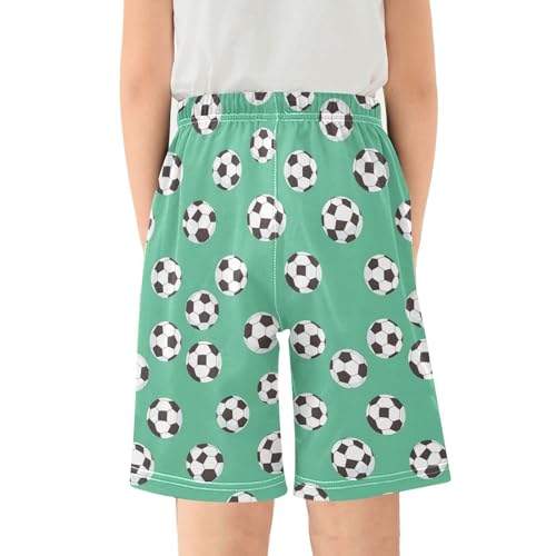 ALAZA Green Cute Soccer Ball Pajama Shorts Elastic Waist Casual Sleep Shorts with Pockets Size 6-142