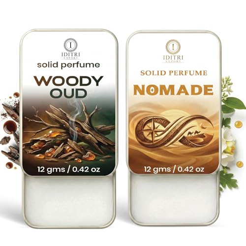 Image of Solid Perfume |Nomade&Woody oud Alcohol Free Wax Perfume Balm, Long Lasting | Pocket Tin 12g, Pack Of 2| Non Greasy Smooth Glide, Travel Friendly Men And Women