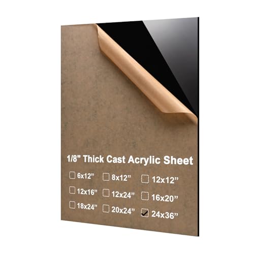 Image of KINLINK 24x36 Plexiglass Sheets 1 /8 inch Thick - 3mm Black Cast Acrylic Sheet, Plastic Board Polycarbonate Sheet for DIY Project, Craft, Table Top, Acrylic Sign and Wedding Invitation 1 Pack