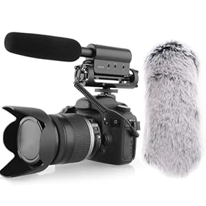 SGC-598 3.5mm Interview Shotgun Microphone with Windscreen Muff, Cardioid Directional Condenser Video Mic for DSLR Camera Nikon Canon EOS, Camcorder, Sony Mirrorless Cameras
