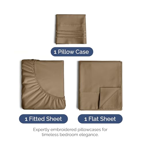 Image of Twin Size 3 Piece Sheet Set - Ultra Soft & Cooling Sheets - Neutral Brown | Fits 8 Inch to 16 inch Mattress, Wrinkle Free & Fade Resistant with Deep Pockets, Breathable, Comfy Hotel Luxury Bedding