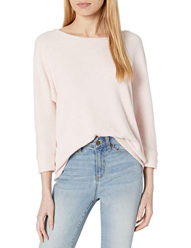 Amazon Brand - Daily Ritual Women's Cozy Knit Rib Dolman 3/4 Sleeve Sweatshirt, Light Peach Marl, XX-Large