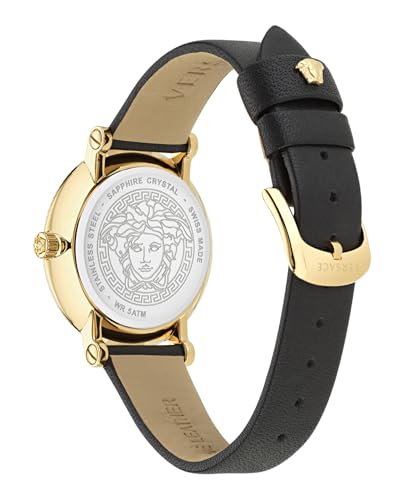 Versace Greca Flourish Collection Luxury Womens Watch Timepieces with a Black Strap and Dial Featuring a Gold Case3