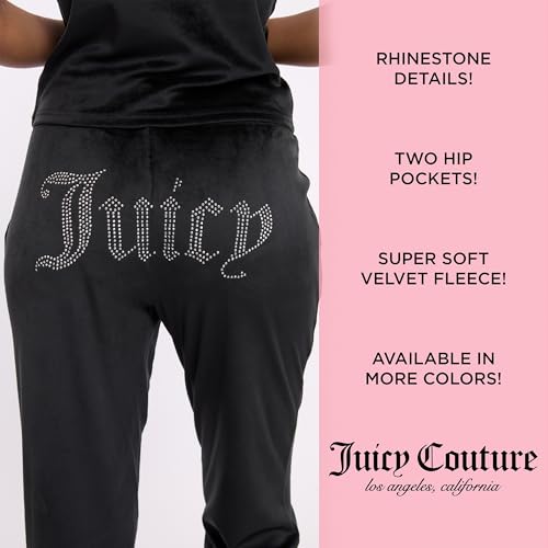 Juicy Couture Women's 2 Piece Velvet Fleece Short Sleeve Shirt and Pants Lounge Sleepwear Set2