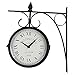 Wrought Iron Antique-Look Brown Round Wall Hanging Double Sided Two Faces Retro Station Clock Round Chandelier Wall Hanging Clock with Scroll Wall Side Mount Home DÃ©cor Wall Clock (Black+White)