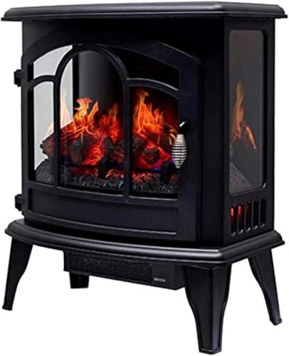 Chimenea eléctrica independiente con efecto de llama real, protección contra sobrecalentamiento, 1400 W para calefacción del hogar y ambiente