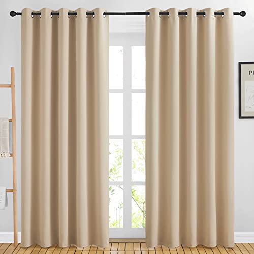 Image of NICETOWN Blackout Curtains Panels for Living Room, 2 Panels, 66 x 80 Inch, Biscotti Beige, 3 Pass Microfiber Noise Reducing Thermal Insulated Solid Ring Top Blackout Window Drapes