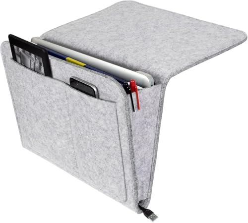 Nucalt Grau weiß Filz Betttasche, 20×32cm Betttasche zum Einhängen 5 Fächer Sofa Organizer Filz Nachttisch Tasche Anti-Rutsch Nachttisch Tasche...