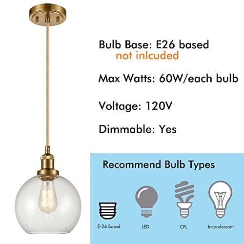 Image of YUBOLE Modern Brass Seeded Glass Pendant Lights Golden Finish Kitchen Pendant Lighting Fixture Dimmable Hanging Pendant Lighting