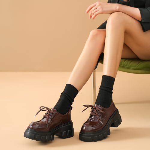Image of BEAU TODAY Platform Oxfords for Women, Oxford Shoes for Women, Chunky Leather Lace Up Oxfords,Casual Comfortable Breathable Non-Slip Dress Shoes for Work Business