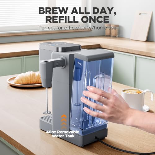 Image of Tastyle Single Serve Coffee Maker, Iced and Hot Coffee Machine for K Cup & Grounds, Built-in Detachable Milk Frother, 40oz Removable Water Reservoir, 6 to 24 Oz Brew Sizes, Classic Gray