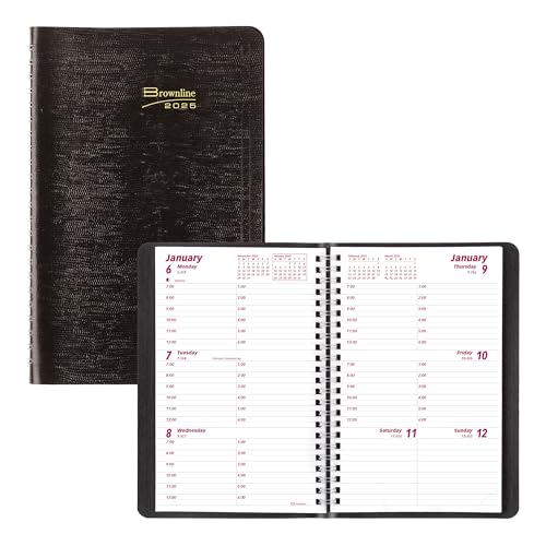 Agenda hebdomadaire Brownline 2025 Essential, 12 mois, couverture souple, noir, 8" x 5"