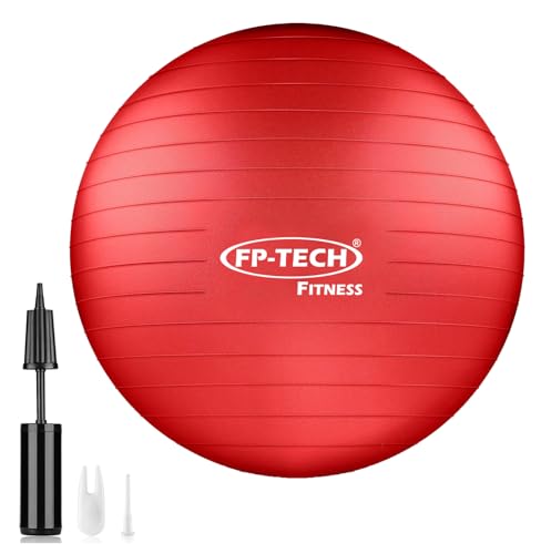 FP-TECH - Palla da Fitness, Palla Pilates Yoga Anti-Scoppio 55cm/65cm/75cm/85cm Palla da Ginnastica con Pompa Rapida inclusa per Fitness Yoga Pilates e Ufficio 6 Colori (Rosso, 55 CM)