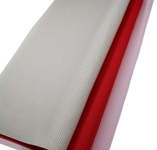 Image of KCS 3 pc of 15 inch x 18 inch(38cmx45cm) 11 Count Cross Stitch Cotton Aida Cloth Needlework Rolled Fabric Box,11CT,Pink+Red+Pearl Grey