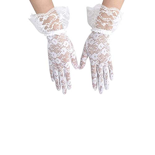 White Lace Gloves Women Ladies Elegant Short Sun Protection Lace Glove, Princess Dress Gloves for Wedding Dinner Party