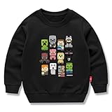[ビューテ] マインクラフト 子供服 春秋 スウェット 長袖 クルーネック 男の子 女の子 綿100% キッズ 薄手 カジュアル 小学生 トップス プレゼント ブラック 120CM