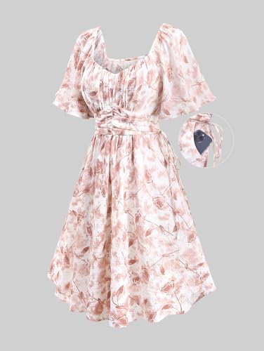 Image of ROSE GAL Women Plus Size Boho Floral Milkmaid Dress Cinched Ruched Square Neck Dress