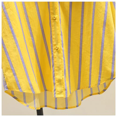 Women Turn-Down Collar Striped Shirts Spring Batwing Sleeve Long Tops Loose Button Blouse4