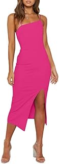 Women's Adjustable Spaghetti Straps Sleeveless High Waist Split Midi Bodycon Cocktail Party Dress - Buy now