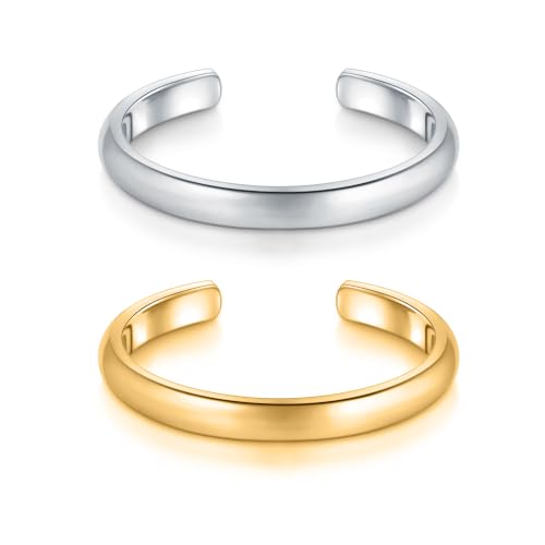 Image of BORUO Toe Rings, 925 Sterling Silver or Waterproof Gold Plated, 2-4mm | 925 Sterling Silver or Waterproof 14K Gold-Plated Stainless Steel Toe Rings in 2mm, 3mm, or 4mm Widths for Women.