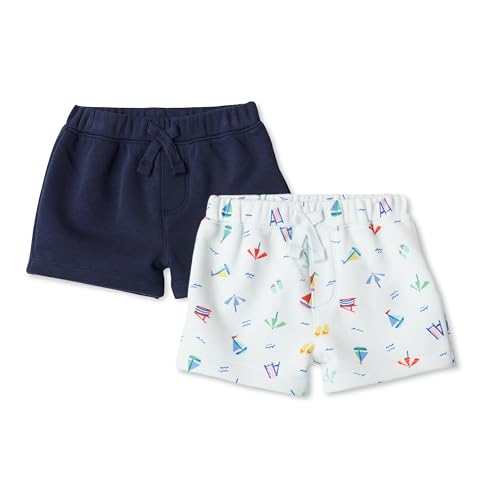 Amazon Essentials x Sofia Grainge Baby Boys Pull-On Knit French Terry Shorts Pack of 2 Beach/Navy 4T