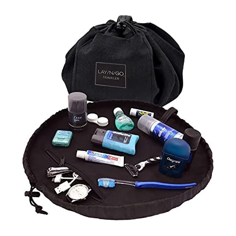 Lay-n-Go Drawstring Toiletry Bag - Water-Resistant 4-In-1 Lay Flat Toiletry Bag - Durable, Easy-To-Clean Travel Toiletry Bag For Women & Men - Machine Washable Compact Toiletry Bag (20”, Black) Cover