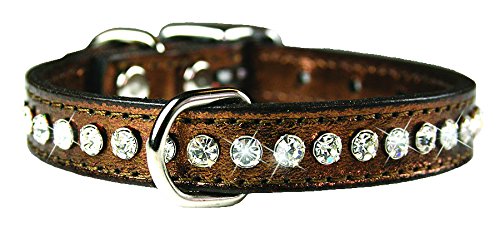 OmniPet Signature Leather Crystal Dog Collar, Metallic Bronze Solid Grain Leather, Fits 7.5"-9.5" Neck Size, 12" Overall Length
