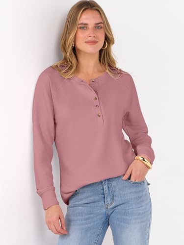 Image of ANRABESS Women's Waffle Knit Henley Top Long Sleeve Shirts