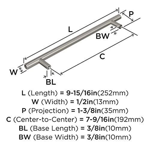 Image of Amerock 7-9 /16 inch Bar Pulls Sterling Nickel Drawer Pull | 7-9 /16 inch (192mm) Center-to-Center Mounting Distance and 9-15 /16 inch Overall Length, Durable Carbon Steel Cabinet Hardware